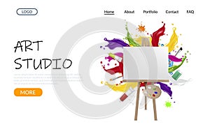 Art studio vector website landing page design template