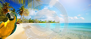 Art summer holiday on tropical sea sandy beach banner design with copy space