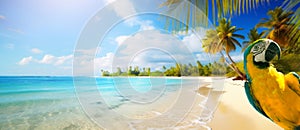 Art summer holiday on tropical sea sandy beach banner design with copy space