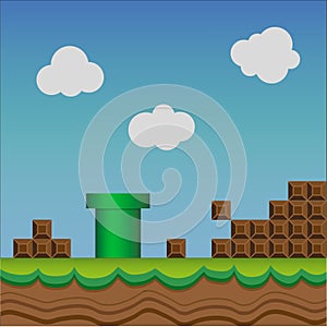 Art of Super Mario Bros classic video game. Vector illustration. EPS 10.