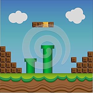 Art of Super Mario Bros classic video game. Vector illustration. EPS 10.