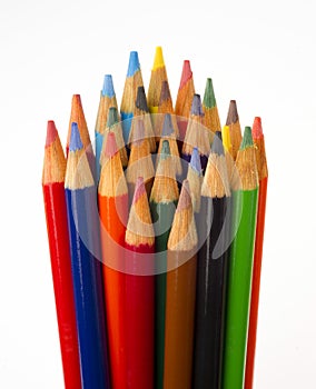 Art Supplies Color Pencils in A Group on White