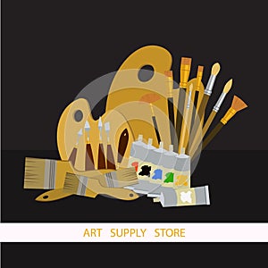 Art supplies and tools vector pack. Oil painting tools set. Materials for painting.