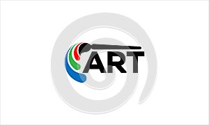 ART text logo with Red green blue  paint brush in black colour and flat minimal vector logo style or  ART   Typography  logos