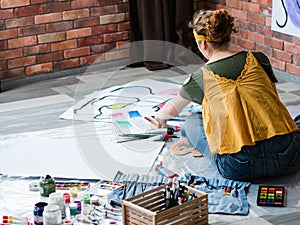 Art therapy lady painting abstract artworks photo