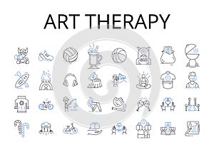 Art therapy line icons collection. Music therapy, Play therapy, Drama therapy, Movement therapy, Narrative therapy photo