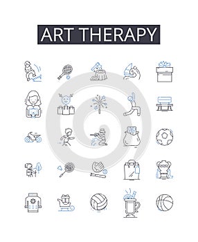 Art therapy line icons collection. Music therapy, Play therapy, Drama therapy, Movement therapy, Narrative therapy photo