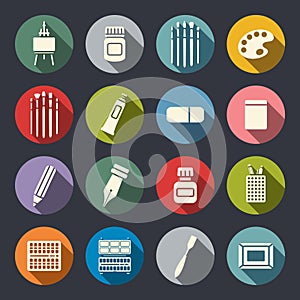 Art tools flat icon set