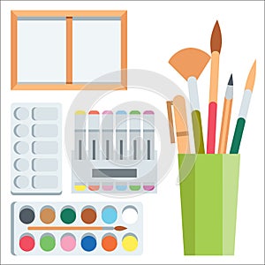 Art tools flat painting icons details stationery creative paint equipment