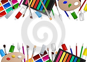 Art tools and materials frame, vector illustration