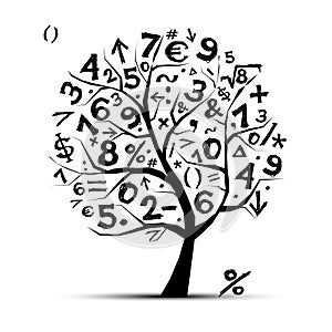 Art tree with math symbols for your design photo