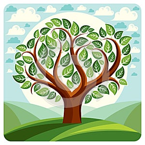 Art vector graphic illustration of creative spring tree growing
