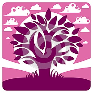 Art vector graphic illustration of stylized branchy tree