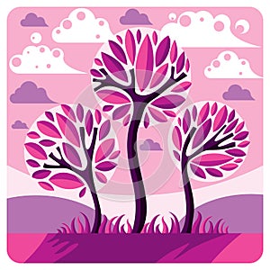 Art vector graphic illustration of stylized branchy tree