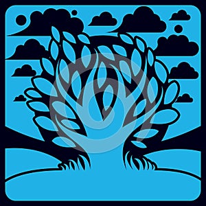 Art vector graphic illustration of stylized branchy tree