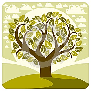 Art vector graphic illustration of stylized spring tree