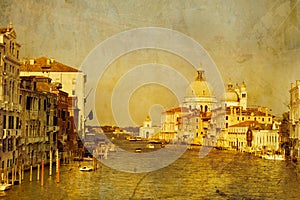 Art Venice, Italy. Gondolas on Grand Canal