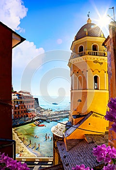 art View of Romantic Seascape in Vernazza, Cinque Terre, Liguria Italy Europe.