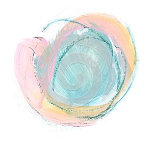 Art Watercolor and Acrylic circle smear blot. Abstract texture color stain on white background