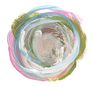 Art Watercolor and Acrylic smear circle blot painting. Interior abstract texture color stain on white background