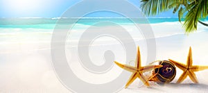 Art wedding party or Honeymoon trip concept. Love on the beach symbol; Tropical holidayâ€™s background