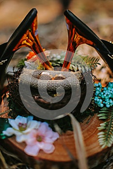 Art of wedding ring with rustic background