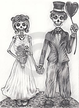 Art wedding skull day of the dead.