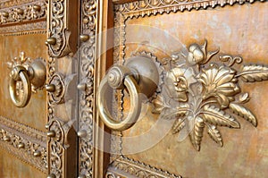 Art work door in Chandra Mahal Palace City Palace in Jaipur, The Pink City, Rajasthan, India