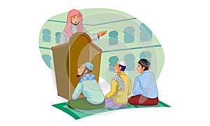 An Islamic religious leader gives a lecturer after Tarawih pray