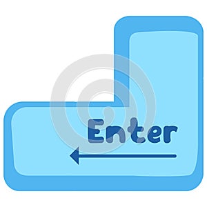 2d illustration blue Enter keyboard button L shape icon