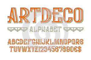 Artdeco alphabet with numbers and currency signs photo