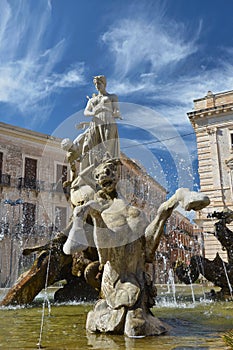 Artemide fountain in Syracuse, Sicily, Italy