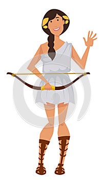 Artemis ancient greek goddess with bow symbol of hunt wilderness and chastity photo