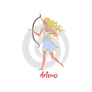 Artemis Olympian Greek Goddes, ancient Greece myths cartoon character vector Illustration on a white background