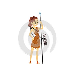 Artemis Olympian Greek Goddess, ancient Greece mythology character vector Illustration on a white background.