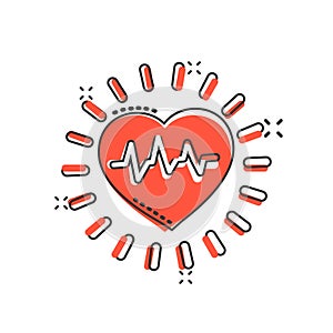 Arterial blood pressure icon in comic style. Heartbeat monitor cartoon vector illustration on isolated background. Pulse diagnosis