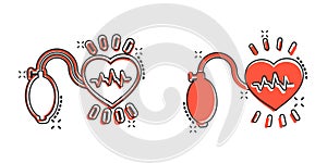 Arterial blood pressure icon in comic style. Heartbeat monitor cartoon vector illustration on isolated background. Pulse diagnosis