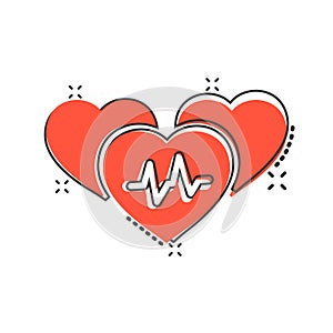 Arterial blood pressure icon in comic style. Heartbeat monitor cartoon vector illustration on isolated background. Pulse diagnosis