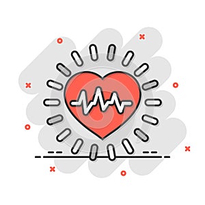 Arterial blood pressure icon in comic style. Heartbeat monitor cartoon vector illustration on isolated background. Pulse diagnosis