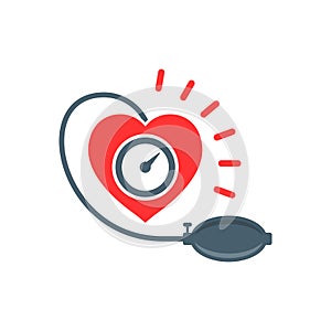 Arterial blood pressure icon in flat style. Heartbeat monitor vector illustration on isolated background. Pulse diagnosis sign