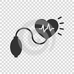 Arterial blood pressure icon in flat style. Heartbeat monitor vector illustration on isolated background. Pulse diagnosis sign