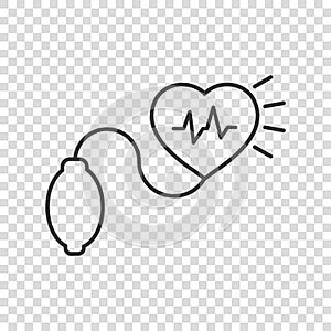 Arterial blood pressure icon in flat style. Heartbeat monitor vector illustration on isolated background. Pulse diagnosis sign