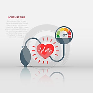 Arterial blood pressure icon in flat style. Heartbeat monitor vector illustration on isolated background. Pulse diagnosis sign