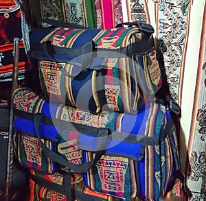 Artesanal bags carry on colorful accessories for travels photo