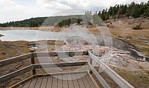 Artesia Geyser next to Firehole Lake in the Lower Geyser Basin in Yellowstone National Park in Wyoming USA photo