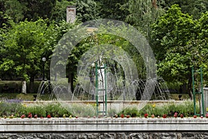 Artesian fountain in the central park in Baile Herculane, Caras-Severin, Romania.