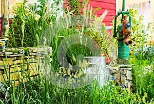 Artesian well and bucket.