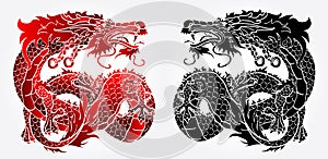 Artful Asian dragon black and red version