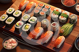 Artful Intricate Platter sushi rolls. Generate Ai
