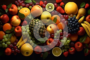 An artful overhead perspective of fruits meticulously knolled on a table